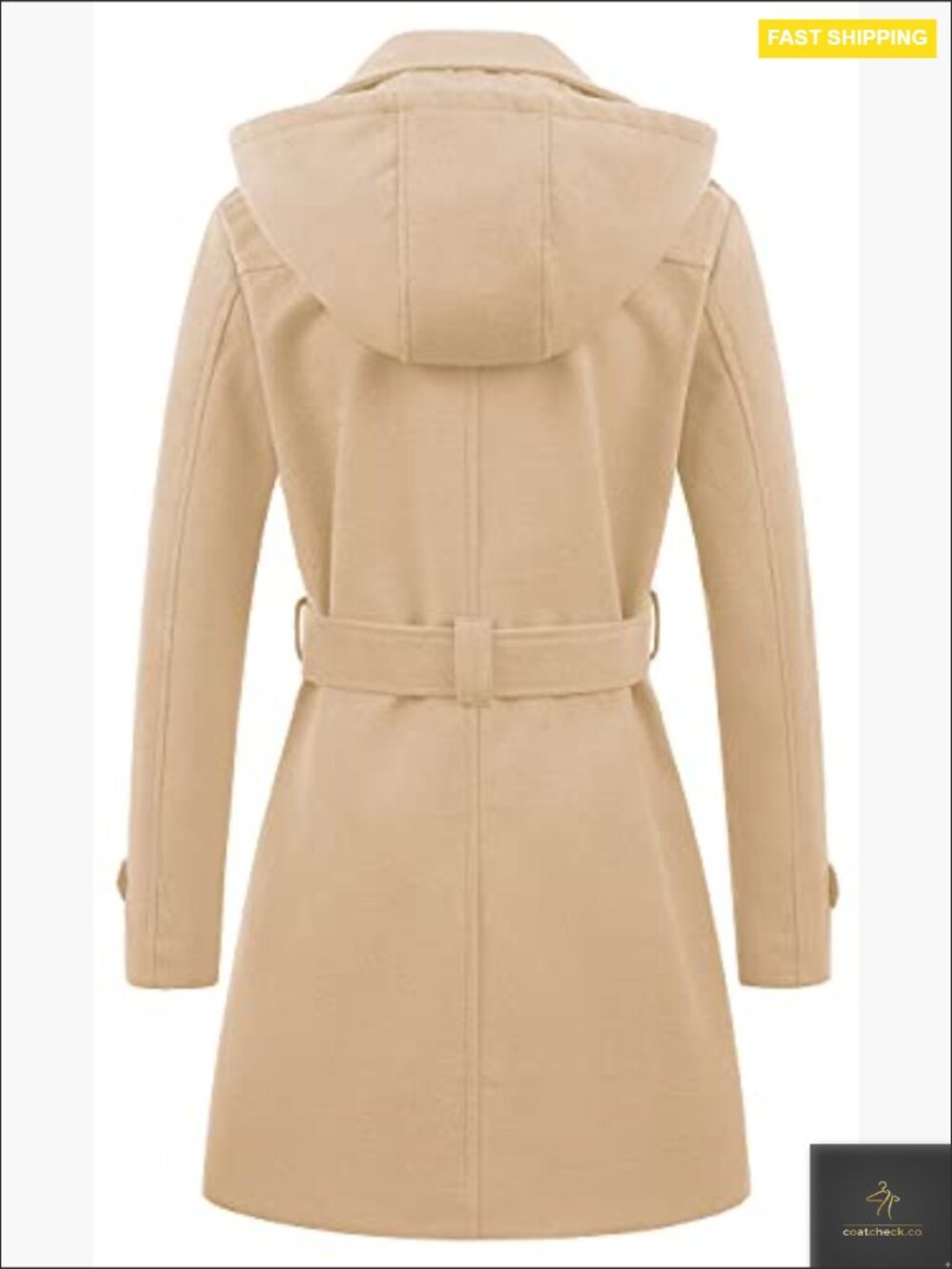 Double Breasted Pea Coat Hooded Long Winter Trench Coat Classic - Picture 2 of 6